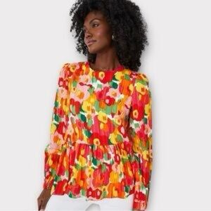 Pomander Place Watercolor Carlota Peplum Blouse Floral Size L